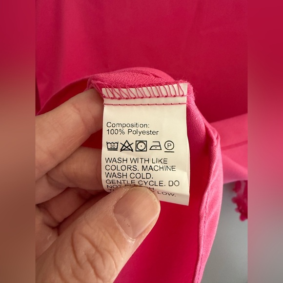 SHEIN Women’s Pink Dress SZ MD Floral Shear Long Sleeve Scalloped Neck Line - Picture 7 of 11